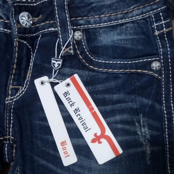 Rock Revival Women's 26 Bootcut Jeri Faux Leather Flap Pockets Distressed NWT - Picture 5 of 13